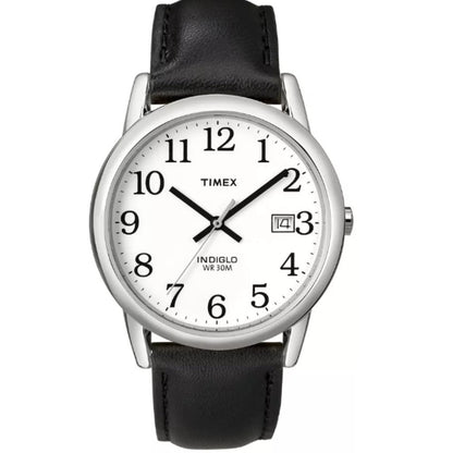 Men's Timex Easy Reader Watch with Leather Strap - Silver/Black T2H281JT