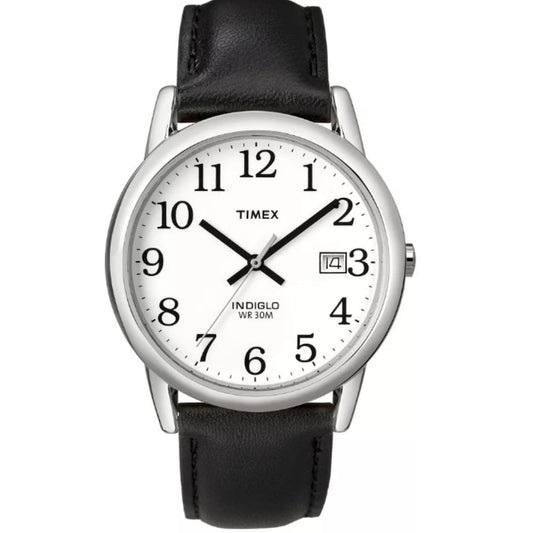 Men's Timex Easy Reader Watch with Leather Strap - Silver/Black T2H281JT