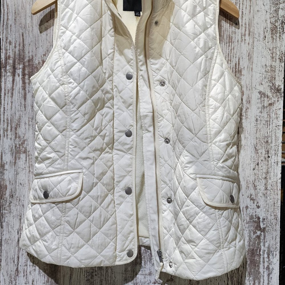 Talbots DIAMOND QUILTED VEST, Ivory, XS