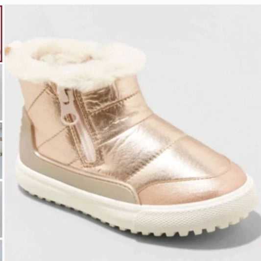 Cat & Jack Toddler Girls Fur Lined Rose Gold Indiana Sneaker Boot, 7