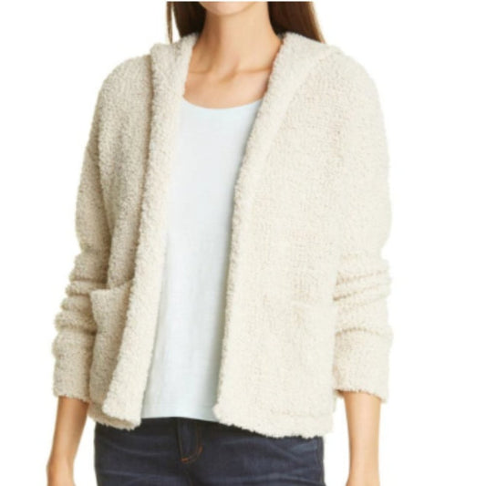 Eileen Fisher Wool Blend Boucle Hooded Cardigan In Mpoat, Small NWT!
