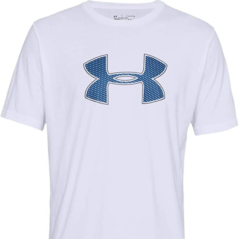 Under Armour Men's Big Logo Short Sleeve T-Shirt,White/Blue, NWT!