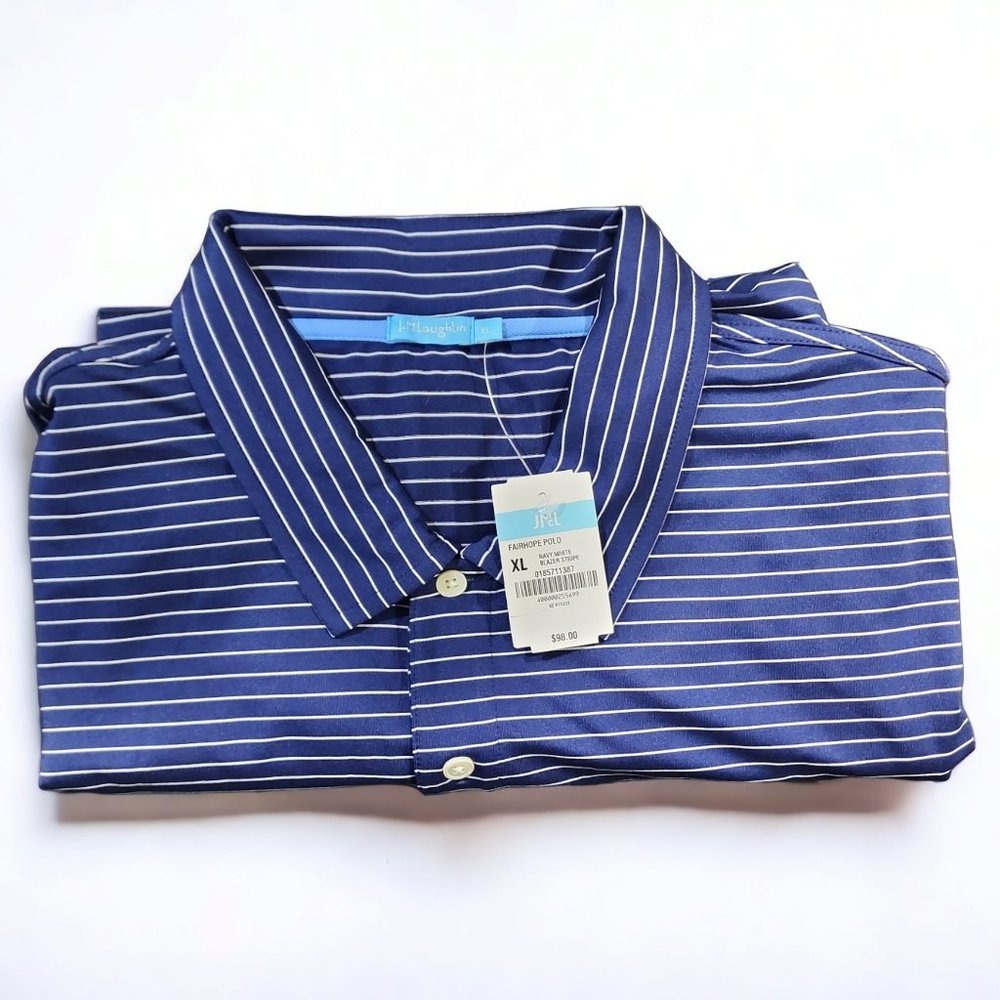 J McLaughlin Men's Fairhope Performance Polo in Stripe, XL